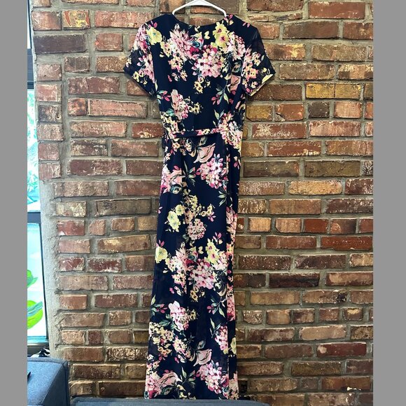 Navy Floral Maxi Wrap Dress, Size M - Picture 4 of 4